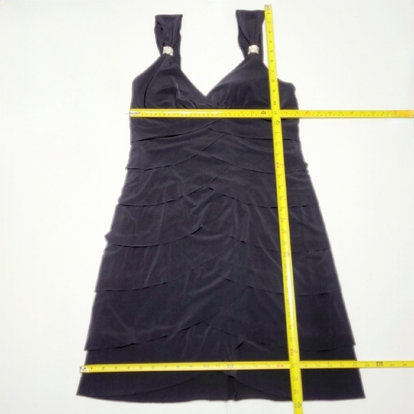 VTG La Belle Black Sleeveless Layered Mini Dress with Rhinestone Accent (L) - Picture 9 of 10